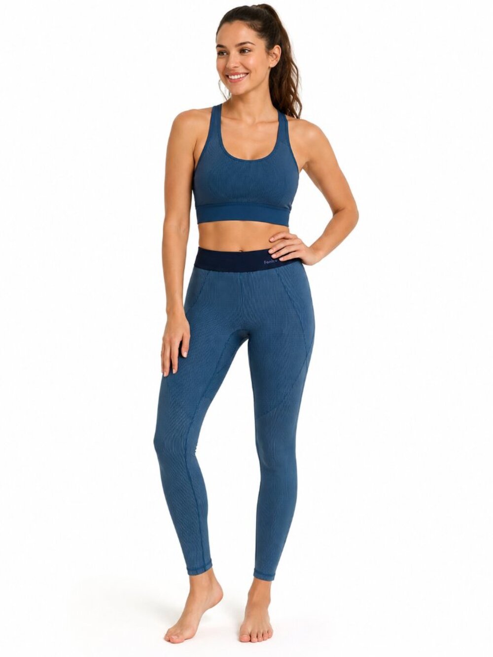 Fanka Blue Ribbed Scrunch Butt Leggings Size Small High Waist Lift N Curve
